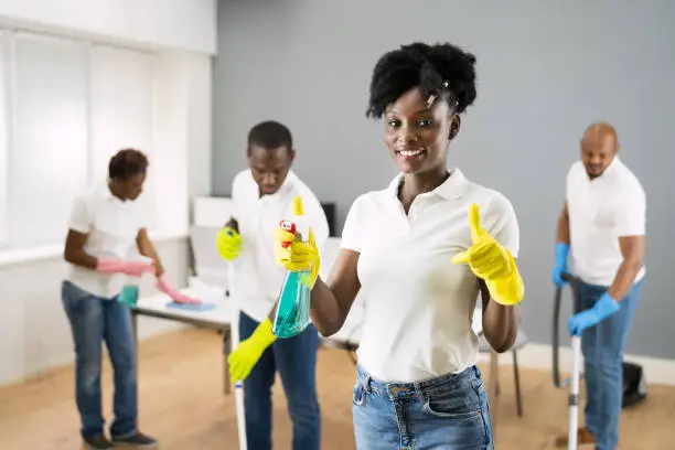 Janitor team preparing a residential cleaning session